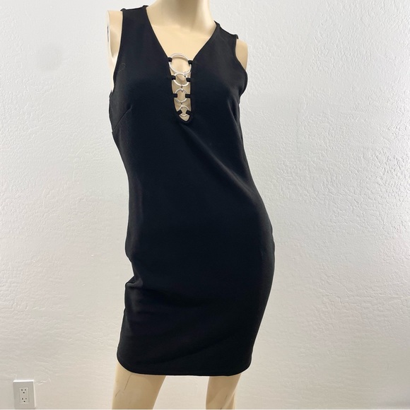 Hausof Pixie- black body con mini with silver ring chain- vintage 60s vibe- L - Picture 3 of 14